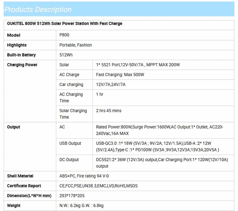 OUKITEL P800E Portable Power Station 800W | 512Wh + PV100W IP68 Solar Panel